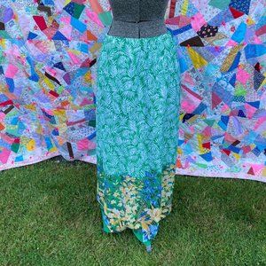 vintage 70s maxi long skirt multicolor floral green watercolor  |S-M|
